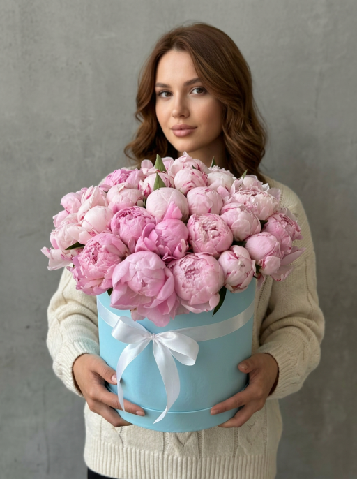 Розовые Пионы В Коробке 35