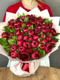 Букет из 51 Бордового Пиона