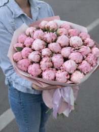 Букет из 35 Розовых Пионов