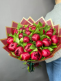 Букет из 25 Бордовых Пионов