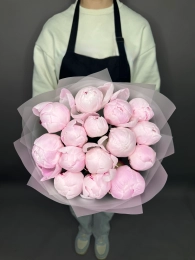 Букет из 15 Розовых Пионов