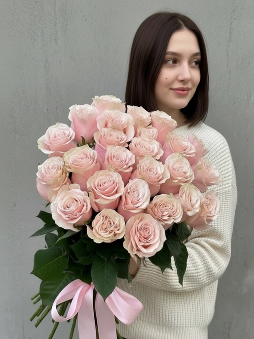 Букет из 25 розовых роз 80 см