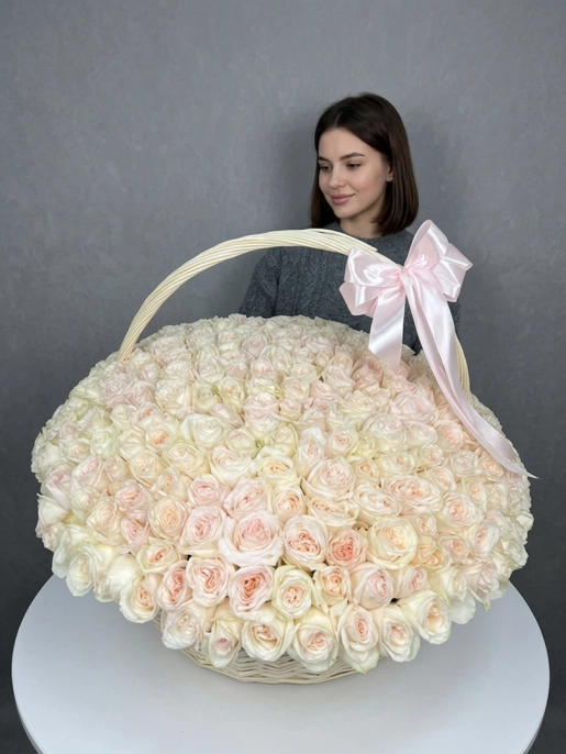 Букет из 251 белой Розы Вайт Охара (White O’Hara) в корзине