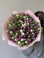 Букет из 101 Белого и Фиолетового Тюльпана