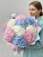 Букет из 9 гортензий Голландия (микс розовых, белых и голубых)